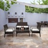 Brown 4-Piece Wicker Patio Conversation Set with White Cushions - 2 of 4