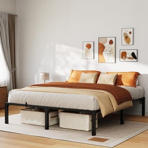 homfan Bed Frame, High Platform Bed Frame, Queen Size with Storage Space, Heavy Duty Steel Slat Support, No Screws Needed, Easy Assembly - 1 of 4