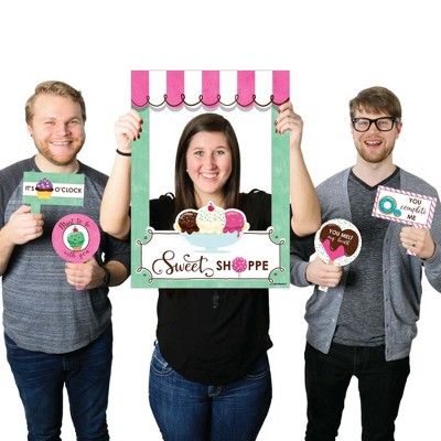 Big Dot of Happiness Sweet Shoppe - Candy & Bakery Birthday Party or Baby Shower Selfie Photo Booth Picture Frame & Props - Printed on Sturdy Material