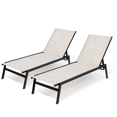Crestlive Products Outdoor Lounge Chairs Set of 2 Patio Chaise Lounge Rustproof Pool Lounge Chairs with Adjustable Backrest