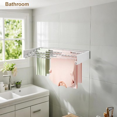 Wall Mounted Clothes Rack, Indoor Outdoor Folding Drying Rack, Retractable Towel Rack, for Laundry, Bathroom, Balcony