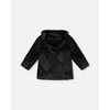 Deux par Deux Girl Bear Faux Fur Coat Black with Gold Polka Dots - 3 of 4