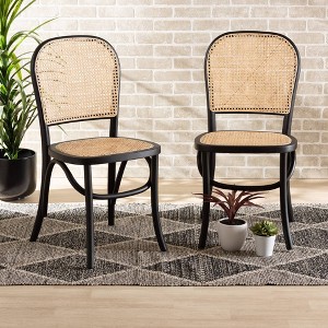 Baxton Studio 2pc Cambree Woven Rattan and Wood Cane Dining Chair Set Brown/Black: Mid-Century, Beech Frame, Polyester Upholstery - 1 of 4