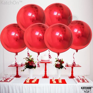 KatchOn, Metallic Red Balloons - Big 22 Inch, Pack of 6 | 360 Degree 4D Sphere Red Metallic Balloons |Valentines Day Decorations - 1 of 4