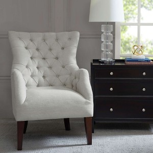 CAVINAS Polyester Accent Chair with High Button Tufted Wing Back and Birch Legs,Upholstered Living Room Chairs,Reading Chairs for Living Room - 1 of 4