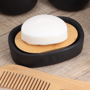 Evideco French Home Goods Elegant Dolomite Soap Dish with Bamboo Tray – Stylish Bathroom Accessory, Versatile Use in Kitchen & Bathroom - 1 of 4