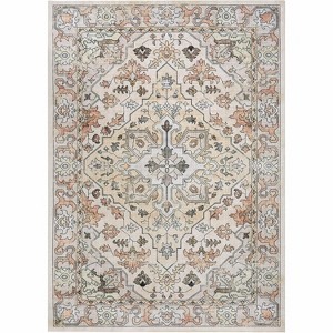 Stain Resistant Non-Slip Machine Washable Area Rug with Distressed Medallion Design for High-Traffic Homes - 1 of 4