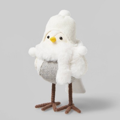 Bird with Knit Hat & Scarf Decorative Figurine White - Wondershop™