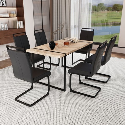 NicBex Dining Room Table Set for 6 Morden Dining Table Set with Oak MDF Tabletop, Metal Legs and 6 PU Chairs for Home Office - image 1 of 4