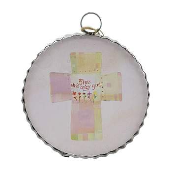 Round Top Collection Baby Girl Blessings Mini Print  -  One Print 7.0 Inches -  Cross Religious Flowers  -  Y22030  -  Wood  -  Pink