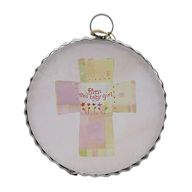 Round Top Collection Baby Girl Blessings Mini Print  -  One Print 7.0 Inches -  Cross Religious Flowers  -  Y22030  -  Wood  -  Pink, 1 of 4