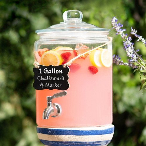 Glass Fluted Drink Dispenser with Spigot, Ice Infuser, & Fruit Infuser - 1 Gallon JoyJolt
