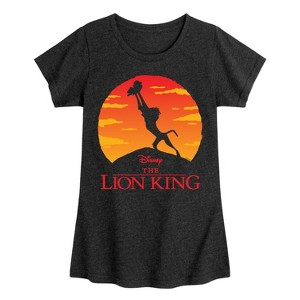 Girls' Disney Baby Simba at Pride Rock Fitted Short Sleeve Graphic T-Shirt - Heather Black - Large - 1 of 4