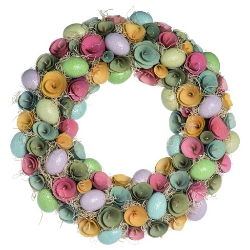 Transpac Foam 17 in. Multicolor Easter Floral Rosette Egg Wreath - image 1 of 2