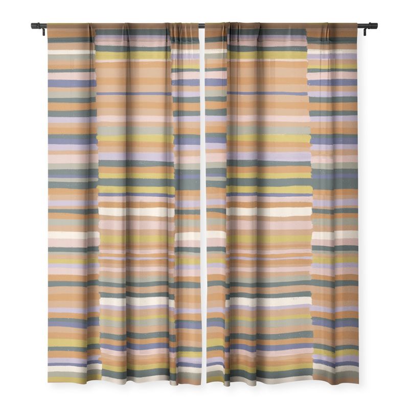 Gigi Rosado Brown striped pattern Set of 2 Panel Sheer Window Curtain - Deny Designs, 1 of 7