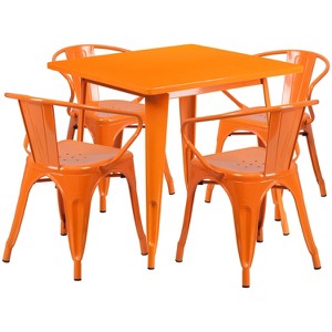 Flash Furniture Commercial Grade 31.5" Square Metal Indoor-Outdoor Table Set with 4 Arm Chairs - 1 of 4