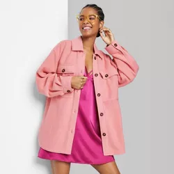 Women's Brushed Fleece Oversized Shacket - Wild Fable™ Pink XS