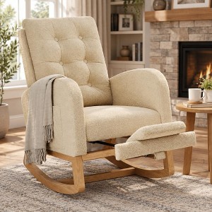 Rocking Chair with Side Pocket, Ergonomic Backrest, Easy-Clean Fabric ...