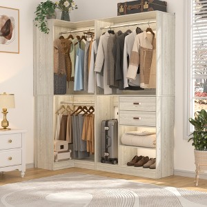 Besiost 71-In Freestanding Closet System Set with Wood Drawers, Corner Closet Organizer with Hanging Rods - 1 of 4