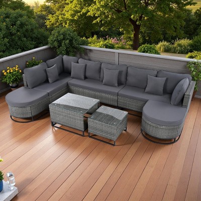 7-Pieces Outdoor Rattan Modular Sectional Sofa Set with Coffee Table, Free Combination