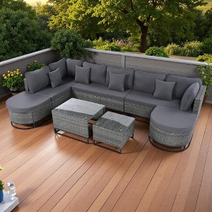 7-Pieces Outdoor Rattan Modular Sectional Sofa Set with Coffee Table, Free Combination - 1 of 4