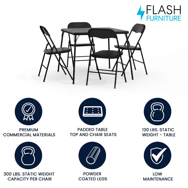 Flash Furniture 5 Piece Folding Card Table and Chair Set, 3 of 16
