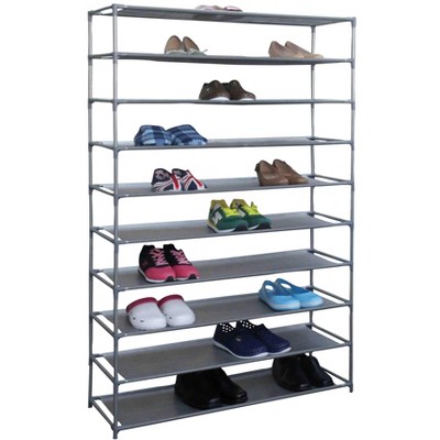 Home Basics 50 Pair Non-Woven Multi-Purpose Stackable Free-Standing Shoe Rack, Grey