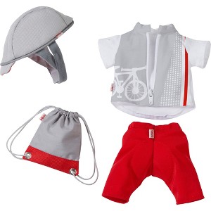 HABA Doll Clothes Set for 12 Inch Baby Dolls, Baby Dolls Accessories, Bike Time Outfit with Helmet, Leggings, Shirt, & Backpack - 1 of 2
