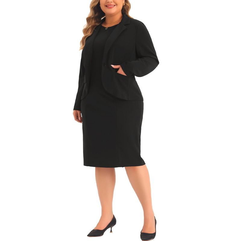 Agnes Orinda Women's Plus Size Two Piece Business Casual Outfits Blazer Jacket and Sleeveless Bodycon Dress, 2 of 6