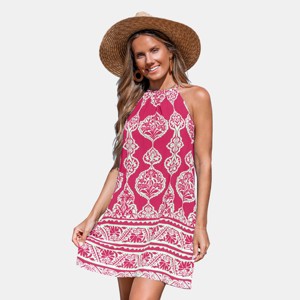 Cupshe Women's Boho Chic Halter Printed Beach Dress-L-Red