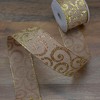 Northlight Burlap and Gold Scroll Christmas Wired Craft Ribbon 2.5" x 10 Yards - image 2 of 3