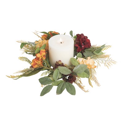 Transpac Fabric 14 in. Multicolor Harvest Eucalyptus and Moody Flower Candle Ring