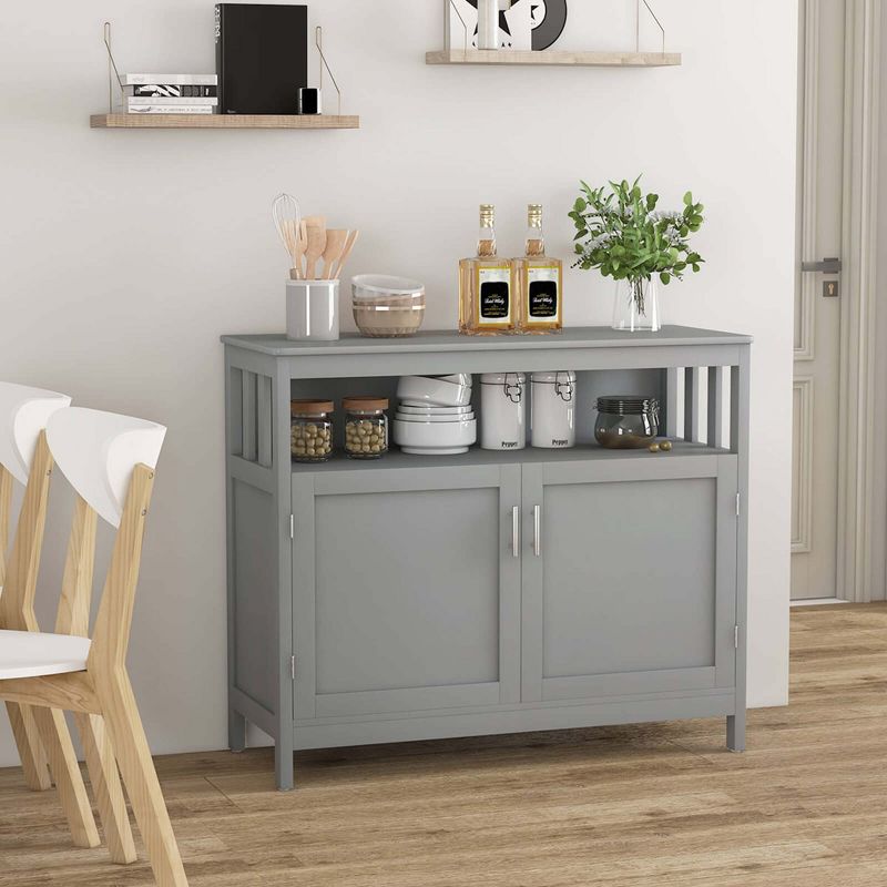 Costway Kitchen Buffet Server Sideboard Storage Cabinet with 2 Doors & Shelf White/Black/Gray, 4 of 11