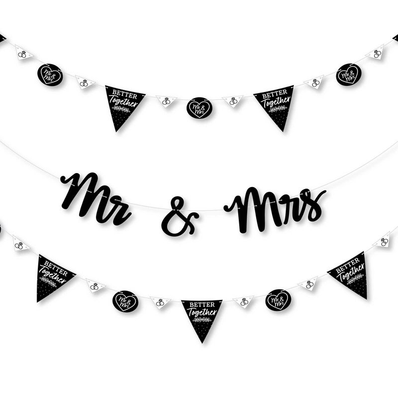 Big Dot of Happiness Mr. and Mrs. - Black & White Wedding or Bridal Shower Letter Banner Decoration - 36 Banner Cutouts & Mr. and Mrs. Banner Letters, 1 of 8