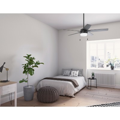 52" Matte Black and Gray 5-Blade Ceiling Fan with LED Light Kit