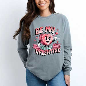 Simply Sage Market Women's Be My Valentine Cartoon Long Sleeve Garment Dyed Tee - 1 of 4