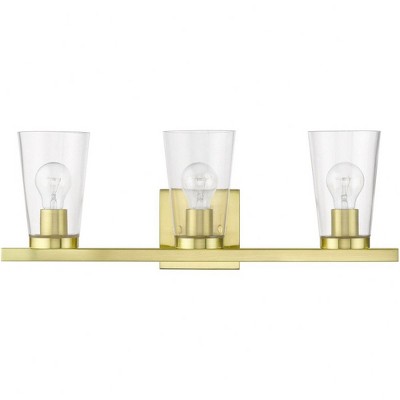 Sleek Cityview Satin Brass 3-Light Vanity with Clear Glass Shades