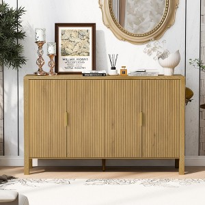 57.5"W 4-Door Buffet Sideboard, Door Racks, Side Hooks & Adjustable Shelves, Stripe Door Storage Cabinet - ModernLuxe - 1 of 4