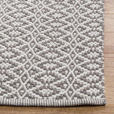 Ivory and Gray Geometric Handwoven Cotton Area Rug, 3' x 5'