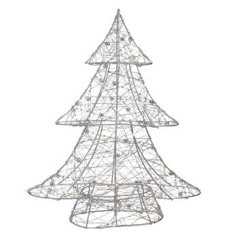 Northlight 15.25" LED Lighted B/O Silver Wire and Bead Christmas Tree - Warm White Lights