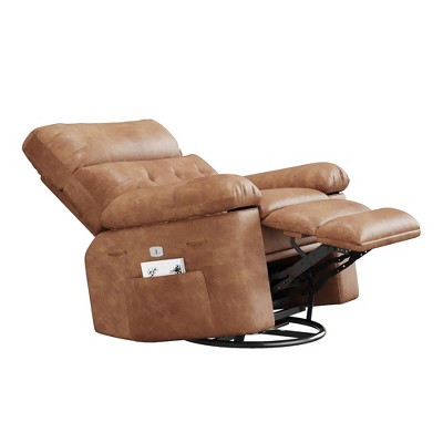 Oversized PU Leather Power Swivel Rocker Recliner Chair with Massage Function