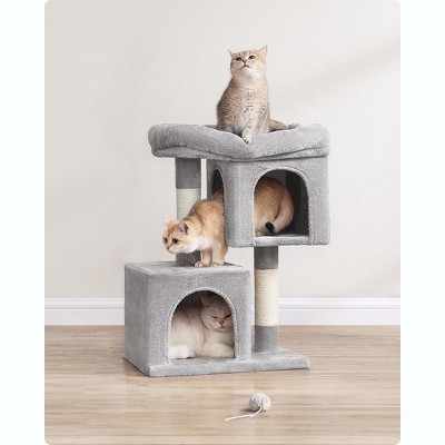 Light Gray Sisal and Plush Cat Tree with Perch and Caves