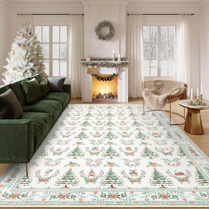 Christmas Area Rug, Xmas Tree Print Foldable Carpet with Non Slip Backing, Low Pile Stain Resistant Floor Carpet for Living Room, Bedroom - 1 of 4