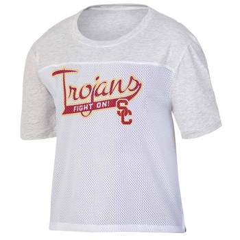 NCAA USC Trojans Women's White Mesh Yoke T-Shirt