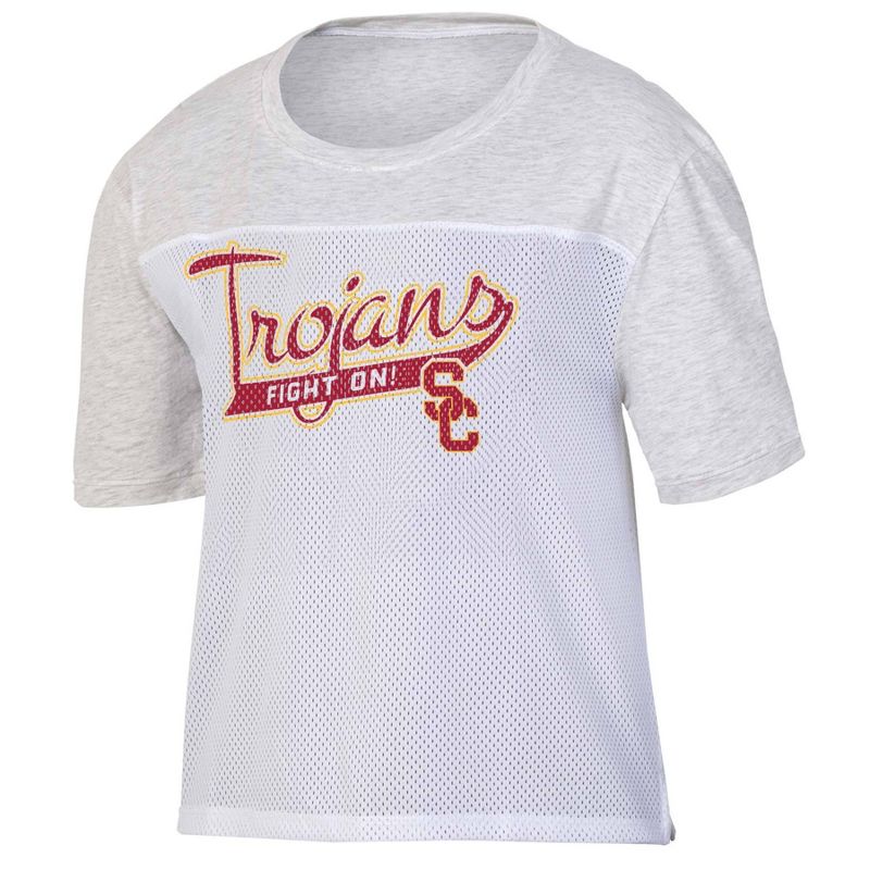 NCAA USC Trojans Women&#39;s White Mesh Yoke T-Shirt, 1 of 4