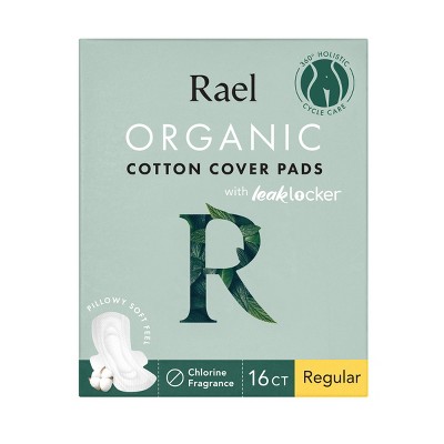 Rael Organic Cotton Cover Regular Menstrual Fragrance Free Pads - Unscented - 16ct
