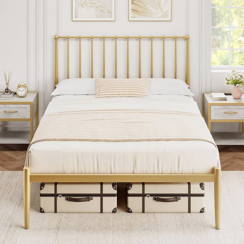 Twin Full Queen Bed Frame Metal Platform Bed with Headboard, 14 Inches Metal Mattress Foundation, No Box Spring Needed, Easy Assembly, Gold, 1 of 10