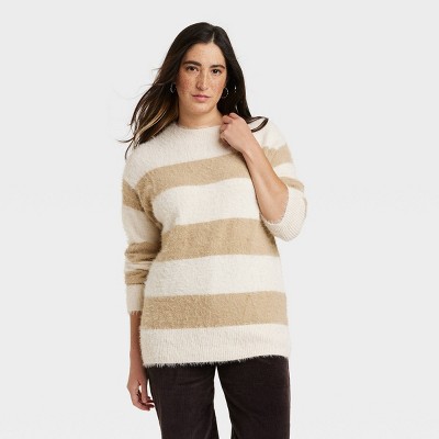 Women's Fuzzy Tunic Pullover Sweater - Universal Thread™ Striped : Target