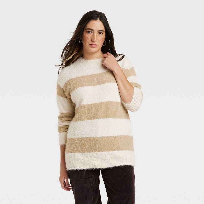 Women's Fuzzy Tunic Pullover Sweater - Universal Thread™ Striped, 1 of 11