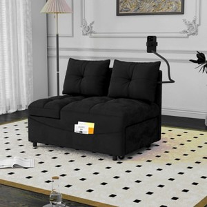 MAYEERTY Versatile Foldable Sofa Bed (3 Lengths) with USB & Swivel Phone Stand (Beige Velvet) - 1 of 4